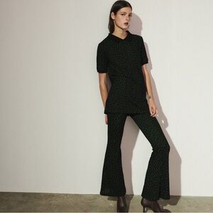 Zara Jacquard Black & Green Wide Leg Pants Size Small